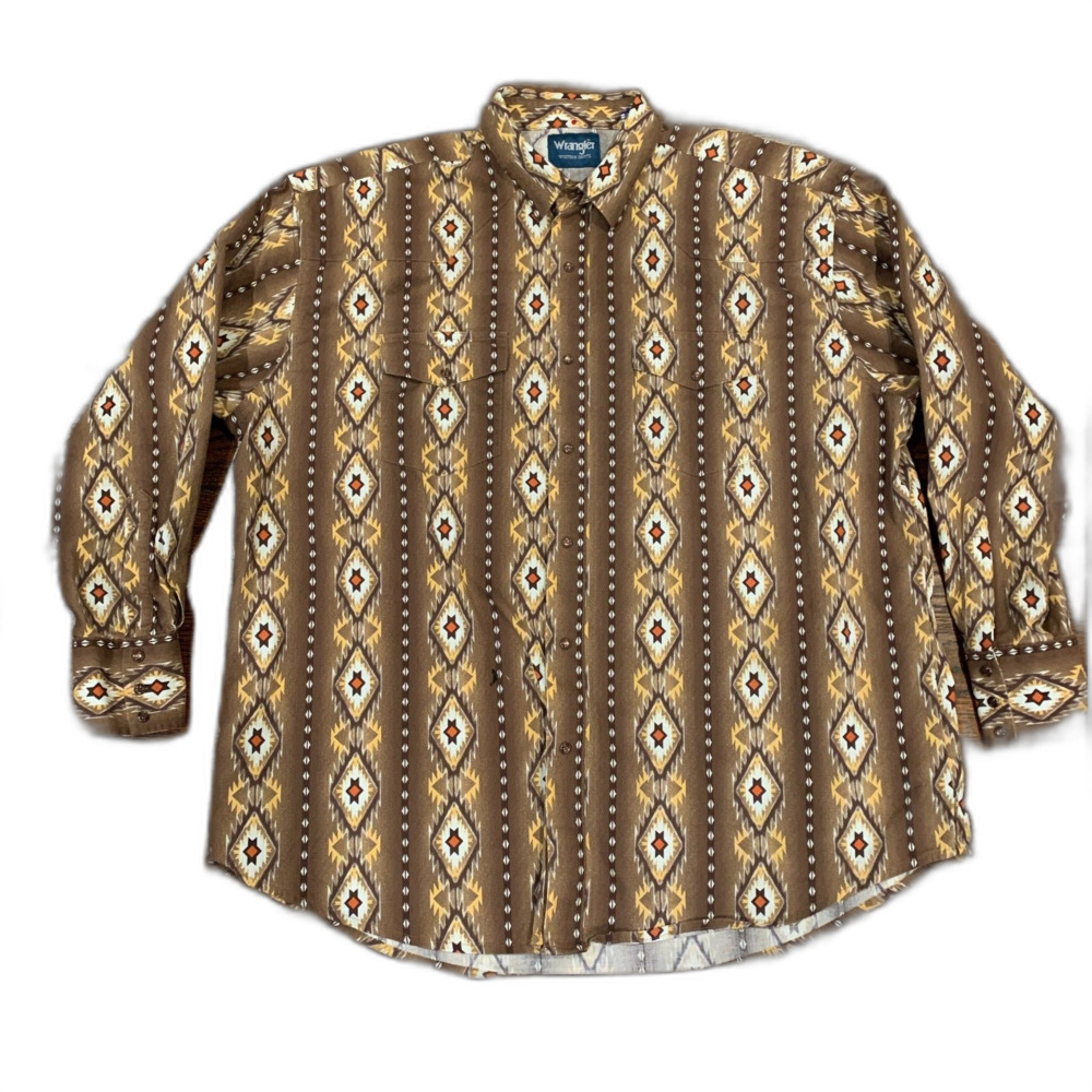 Wrangler men's Checotah Aztec brown snap button down western shirt size XXL